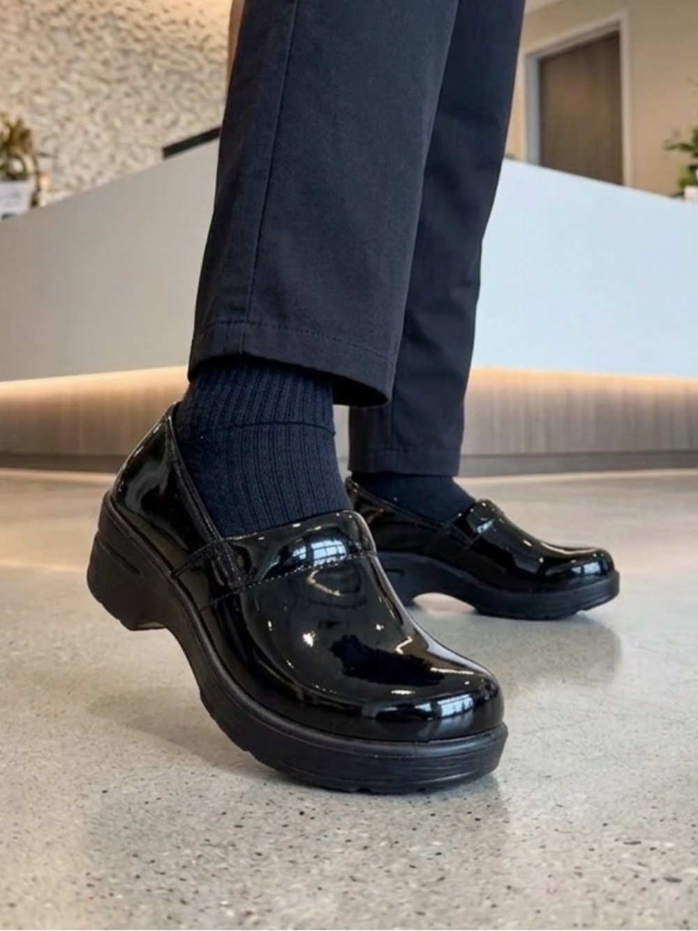 easy street Black Patent Slip-On Ankle Loafers